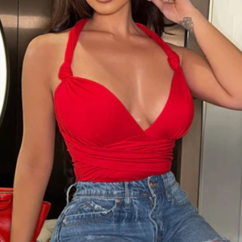 Fashion Nova-Knot Your Only One Bodysuit - Red- Small